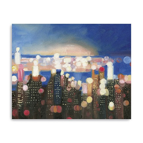 Homeroots 30" X 24" Watercolor City Lights On The Horizon Canvas Wall Art  Polyester 399093