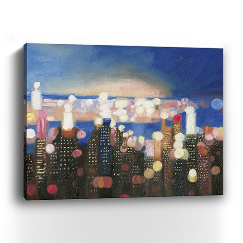 Homeroots 30" X 24" Watercolor City Lights On The Horizon Canvas Wall Art  Polyester 399093