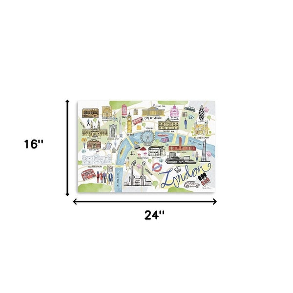 Homeroots Fun Illustrated London Map Unframed Print Wall Art  Polyester 399097