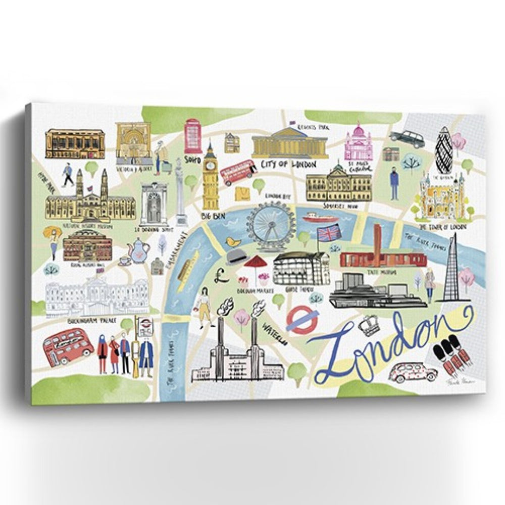 HomeRoots Fun Illustrated London Map Print – Colorful Wall Art for Modern Home Décor and Personalization 24"x36" 399098