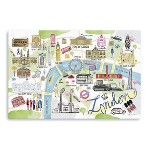 Homeroots Fun Illustrated London Map Unframed Print Wall Art  Polyester 399099
