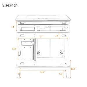 English Elm 30" Freestanding Bathroom Vanity Ceramic Sink Soft Close Cabinet Gray Wood Frame Light Green N729P427118F