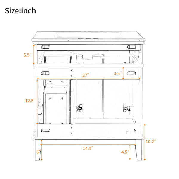 English Elm 30" Freestanding Bathroom Vanity Ceramic Sink Soft Close Cabinet Gray Wood Frame Light Green N729P427118F
