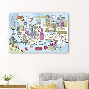 Homeroots Fun Illustrated Nyc Map Unframed Print Wall Art  Polyester 399101