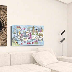 Homeroots Fun Illustrated Nyc Map Unframed Print Wall Art  Polyester 399101