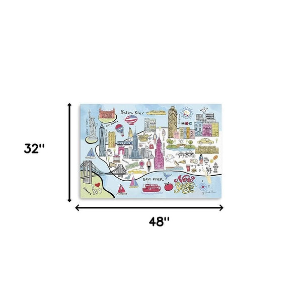 Homeroots Fun Illustrated Nyc Map Unframed Print Wall Art  Polyester 399102