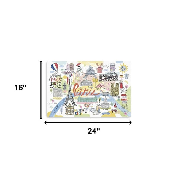 HomeRoots Fun Illustrated Paris Map Canvas Print Wall Art – Stylish Home Décor with Iconic Landmarks & Charm 16"x24" 399103