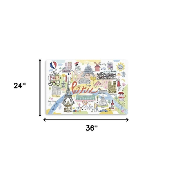 HomeRoots Fun Illustrated Paris Map Canvas Print Wall Art – Stylish Home Décor with Iconic Landmarks & Charm 24"x36" 399104