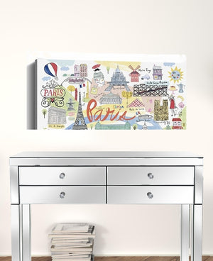 HomeRoots Fun Illustrated Paris Map Canvas Print Wall Art – Stylish Home Décor with Iconic Landmarks & Charm 24"x36" 399104