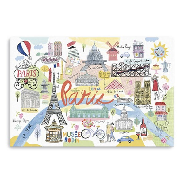 HomeRoots Fun Illustrated Paris Map Canvas Print Wall Art – Stylish Home Décor with Iconic Landmarks & Charm 32"x48" 399105