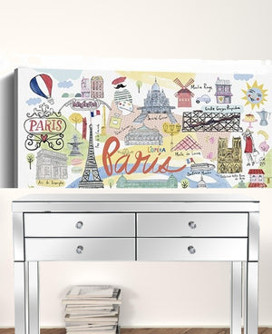 HomeRoots Fun Illustrated Paris Map Canvas Print Wall Art – Stylish Home Décor with Iconic Landmarks & Charm 32"x48" 399105