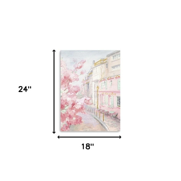 Homeroots Pretty Pastel Pink Paris Street Unframed Print Wall Art  Polyester 399109