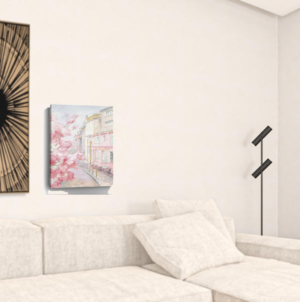 Homeroots Pretty Pastel Pink Paris Street Unframed Print Wall Art  Polyester 399109