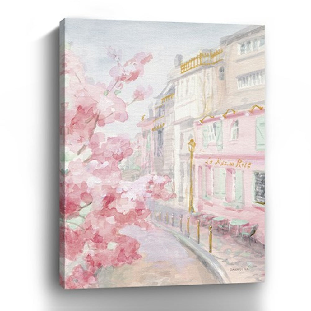 HomeRoots Pretty Pastel Pink Paris Street Canvas Art - Chic Wall Decor for Modern Living Spaces & Offices 24"x32" 399110