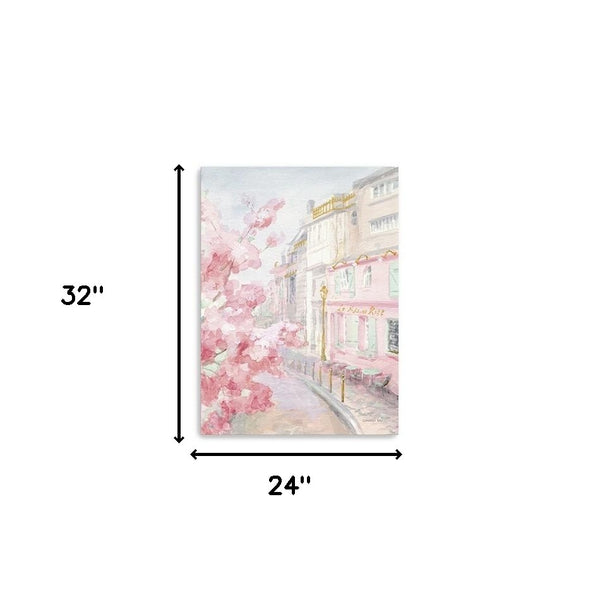 Homeroots Pretty Pastel Pink Paris Street Unframed Print Wall Art  Polyester 399110