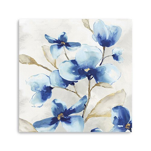 Homeroots 20" X 20" Watercolor Shades Of Blue Floral Canvas Wall Art  Polyester 399120