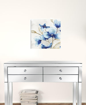 HomeRoots 20" Watercolor Floral Canvas Art in Soothing Blue Shades - Coastal-Inspired Elegance for Any Space 20"x20" 399120