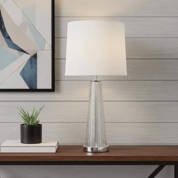 HomeRoots 29" Clear Glass Table Lamp with Elegant Empire Shade - Soft Ambient Lighting for Any Room Decor 399124