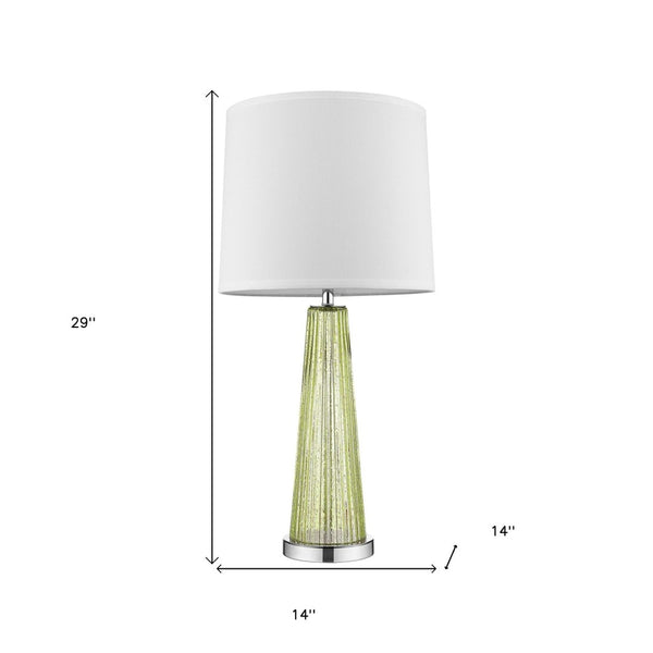 HomeRoots 29" Green Glass Buffet Lamp - Elegant Off-White Shade, Ideal for Living Rooms, Bedrooms & More! 399125