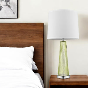 HomeRoots 29" Green Glass Buffet Lamp - Elegant Off-White Shade, Ideal for Living Rooms, Bedrooms & More! 399125