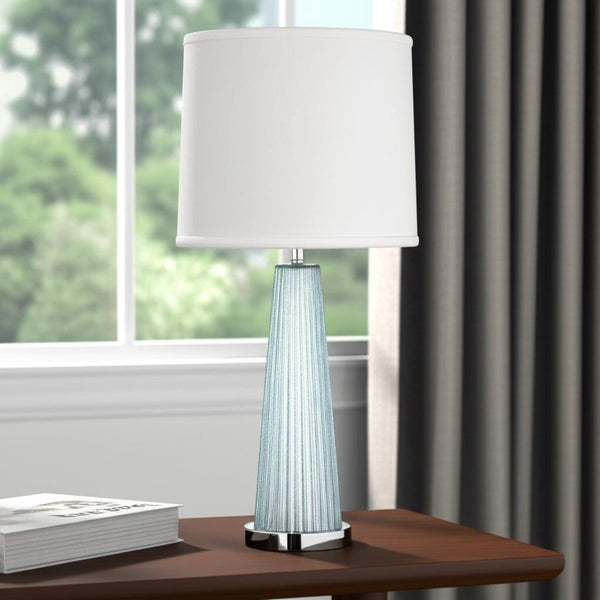 HomeRoots 29" Aqua Glass Buffet Lamp – Elegant Off-White Shade, Coastal Style, Perfect for Modern Interiors 399126