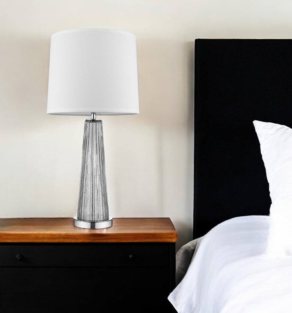 HomeRoots 29" Silver Glass Buffet Lamp - Elegant Off-White Shade for Timeless Home Decor & Ambient Lighting 399127