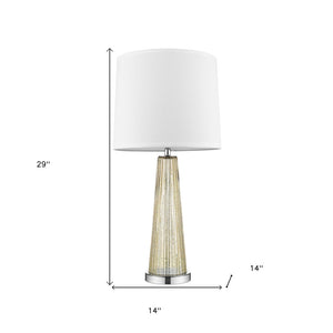 HomeRoots 29" Elegant Champagne Glass Buffet Lamp with Off-White Shade for Timeless Home Decor & Ambiance 399128
