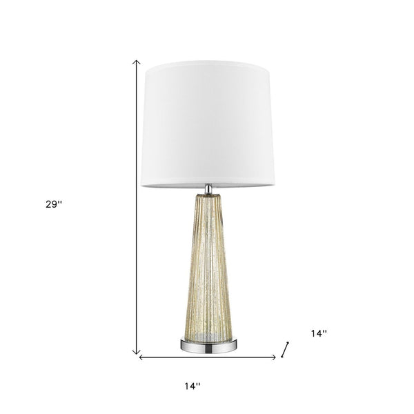HomeRoots 29" Elegant Champagne Glass Buffet Lamp with Off-White Shade for Timeless Home Decor & Ambiance 399128