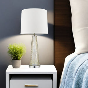 HomeRoots 29" Elegant Champagne Glass Buffet Lamp with Off-White Shade for Timeless Home Decor & Ambiance 399128