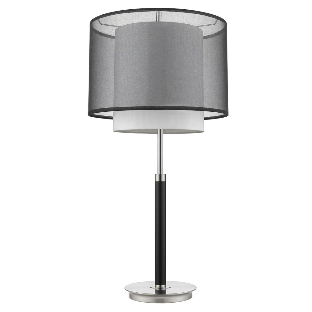 HomeRoots 32" Modern Black and Silver Metal Column Lamp with Elegant Black-and-White Drum Shade Accent 399129