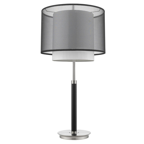 HomeRoots 32" Modern Black and Silver Metal Column Lamp with Elegant Black-and-White Drum Shade Accent 399129