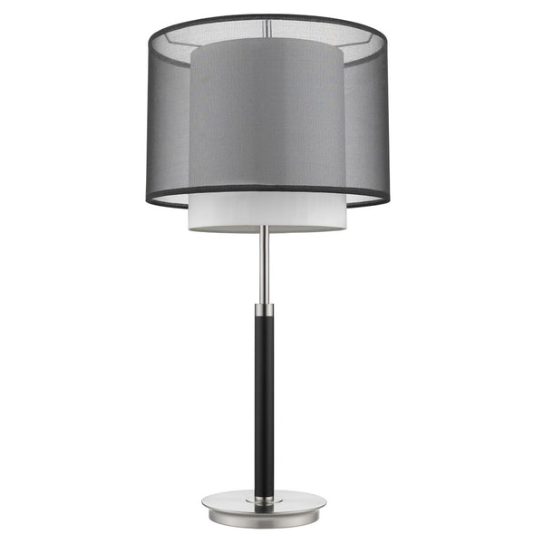 HomeRoots 32" Modern Black and Silver Metal Column Lamp with Elegant Black-and-White Drum Shade Accent 399129