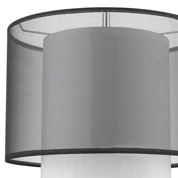 HomeRoots 32" Modern Black and Silver Metal Column Lamp with Elegant Black-and-White Drum Shade Accent 399129