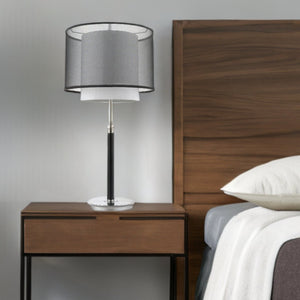HomeRoots 32" Modern Black and Silver Metal Column Lamp with Elegant Black-and-White Drum Shade Accent 399129