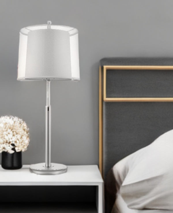 HomeRoots 31" Silver Metal Table Lamp with Elegant White Shade - Perfect for Modern Decor & Ambient Lighting 399130