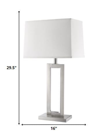 Homeroots 30" Silver Metal Table Lamp With White Rectangular Shade   399132