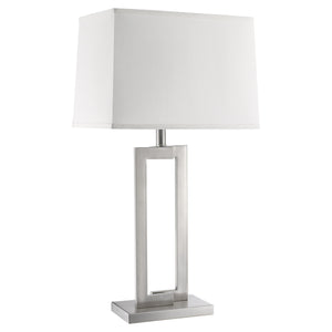 Homeroots 30" Silver Metal Table Lamp With White Rectangular Shade   399132