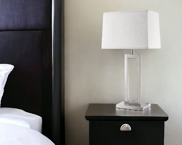 Homeroots 30" Silver Metal Table Lamp With White Rectangular Shade   399132