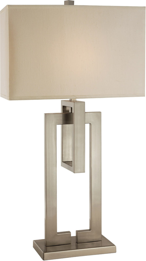 HomeRoots 36" Geometric Table Lamp in Brushed Nickel with Ivory Shade - Modern Design for Any Room 399137