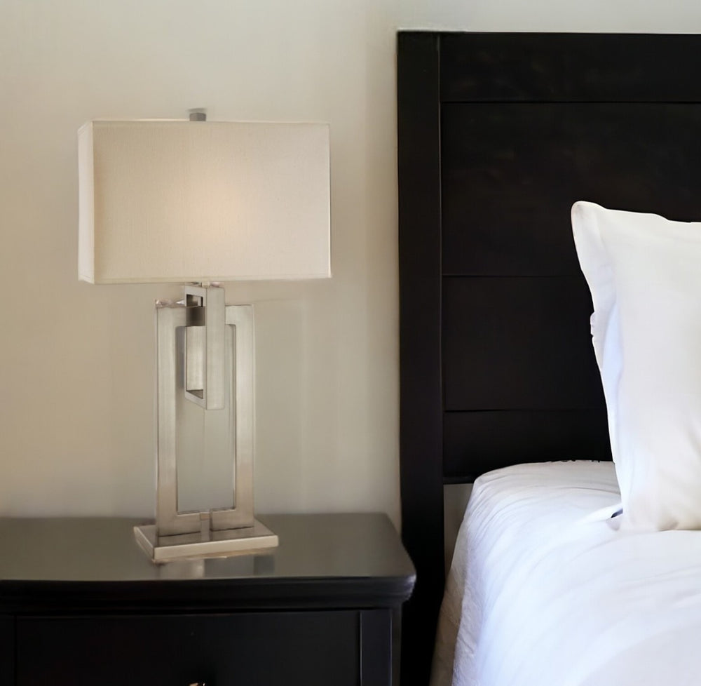 HomeRoots 36" Geometric Table Lamp in Brushed Nickel with Ivory Shade - Modern Design for Any Room 399137
