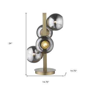 Homeroots 24" Brass Metal Four Light Novelty Table Lamp With Silver Metallic Globe Shades   399145