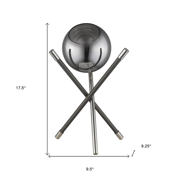 Homeroots 18" Black Metal Tripod Table Lamp With Nickel Globe Shade   399146