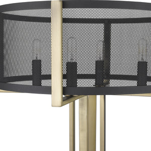 Homeroots 25" Brass Metal Four Light Geometric Table Lamp With Black Drum Shade   399147
