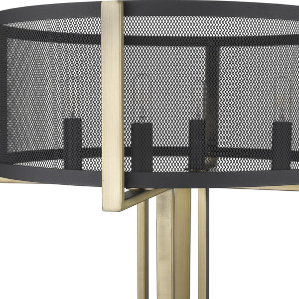 Homeroots 25" Brass Metal Four Light Geometric Table Lamp With Black Drum Shade   399147