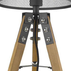 Homeroots 20" Brown Solid Wood Tripod Table Lamp With Black Drum Shade   399148