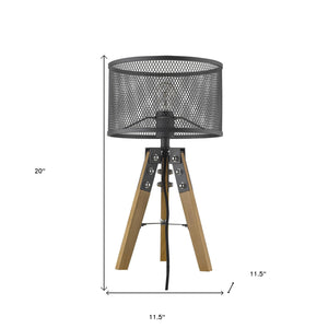 Homeroots 20" Brown Solid Wood Tripod Table Lamp With Black Drum Shade   399148