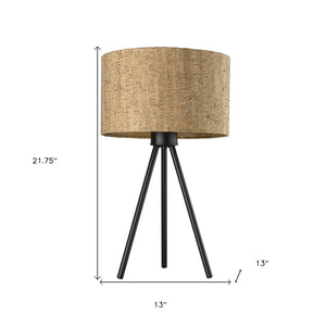 Homeroots 22" Black Metal Tripod Table Lamp With Beige Drum Shade   399154