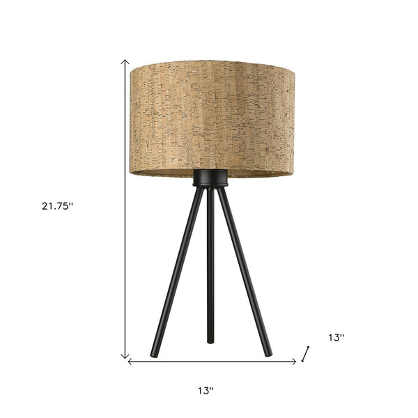 Homeroots 22" Black Metal Tripod Table Lamp With Beige Drum Shade   399154