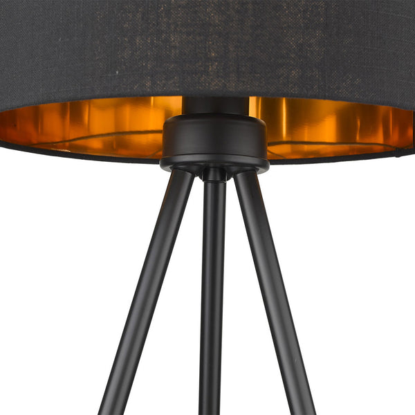 Homeroots 22" Black Metal Tripod Table Lamp With Black Drum Shade   399155