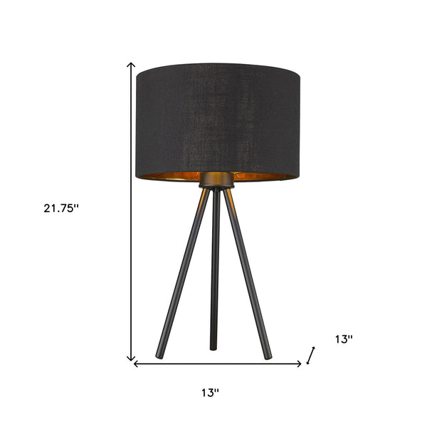 Homeroots 22" Black Metal Tripod Table Lamp With Black Drum Shade   399155
